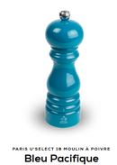 Moulin à poivre Peugeot Paris-rama 18 cm Bleu Pacifique, mécanisme en acier haute résistance, mouture réglable, idéal pour poivre noir, blanc, vert rouge ou bleu, fabrication française.