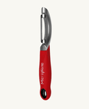 Économe à lame dentelée Microplane, outil de cuisine ergonomique avec lame en acier inoxydable, idéal pour peler fruits et légumes rapidement et facilement.


